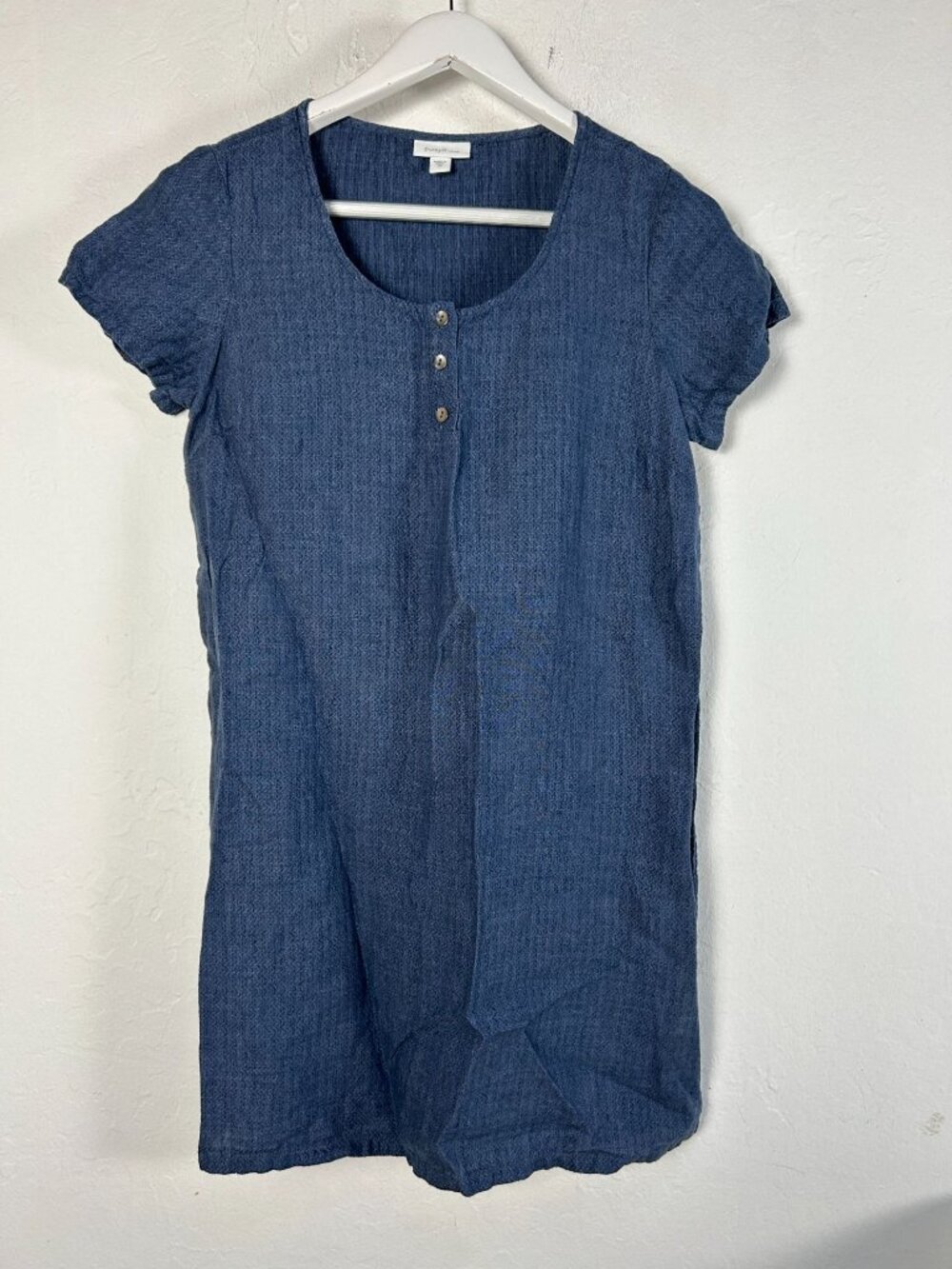 J.Jill Pure Jill Womens Blue Linen Scoop Neck Short Sleeve Shift Dress XS Casual